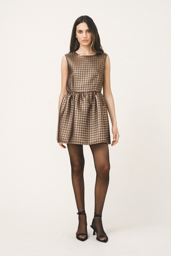 EVE JACQUARD GOLD MINI DRESS 