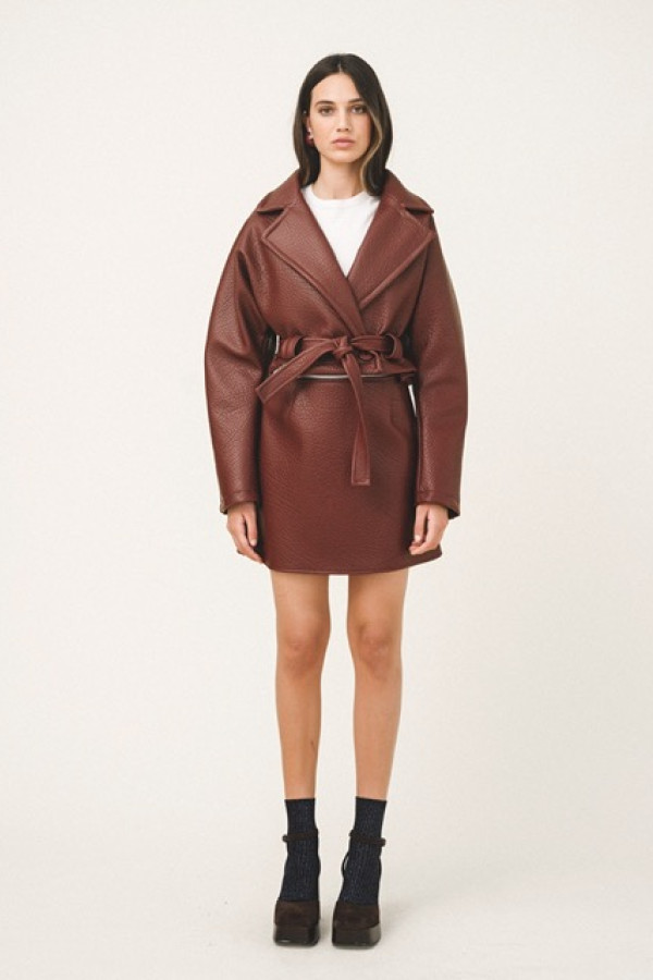 GOVANA LEATHER CROP JACKET AND REA MINI SKIRT 