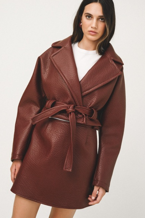 GOVANA LEATHER CROP JACKET AND REA MINI SKIRT 