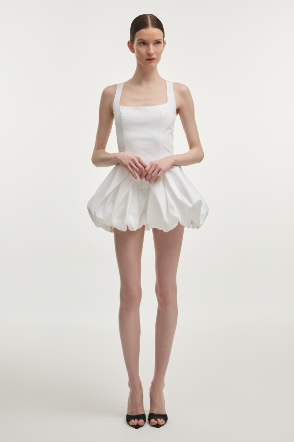 Hibiscus Bubble Mini Dress White