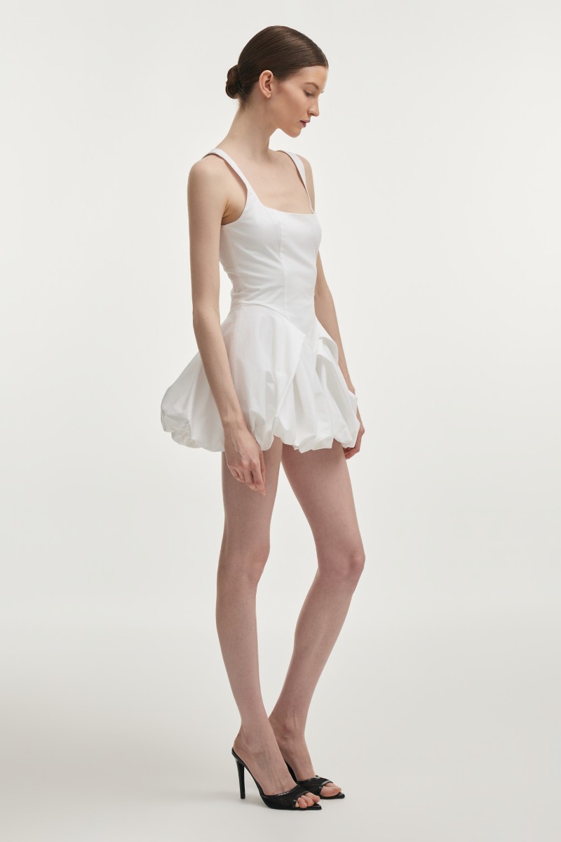 Hibiscus Bubble Mini Dress White