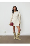 ROSETTE ECRU SHORT DRESS WITH WIDE SLEEVES 