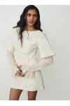 ROSETTE ECRU SHORT DRESS WITH WIDE SLEEVES 