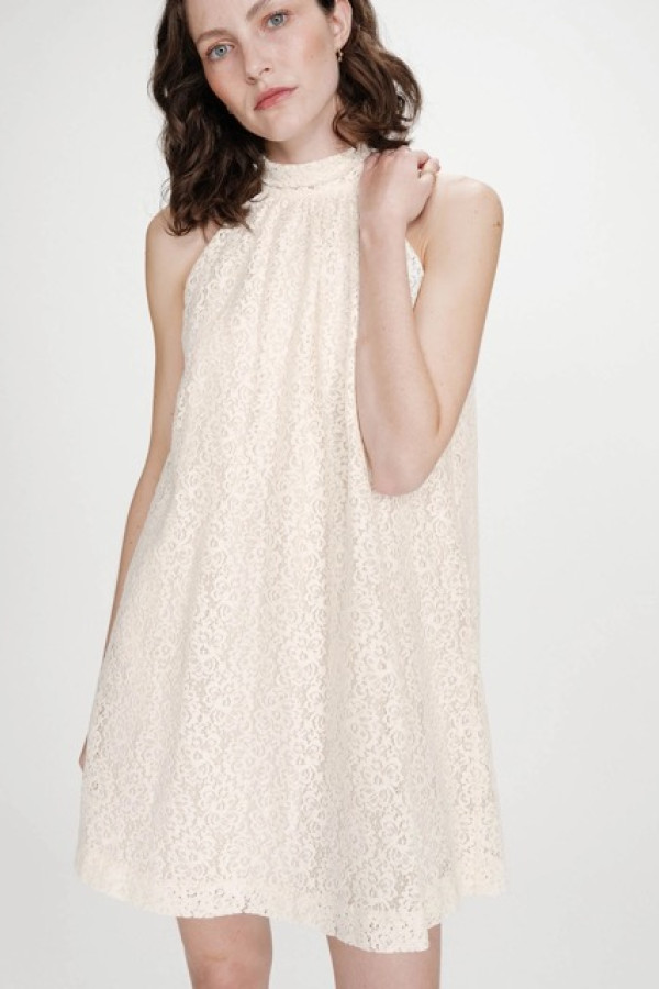 SLEEVELESS LACE DRESS ECRU VASARELY