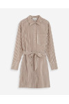 STRIPED BELTED SHORT SHIRT DRESS MOCHA VISERY