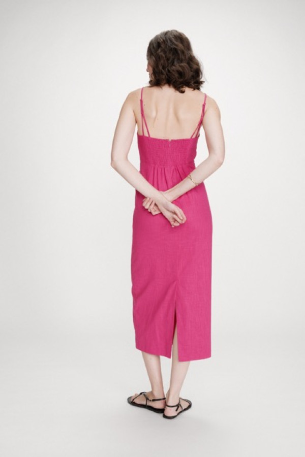 LINEN LONG DRESS WITH SQUARE NECKLINE FUCHSIA VERANYS