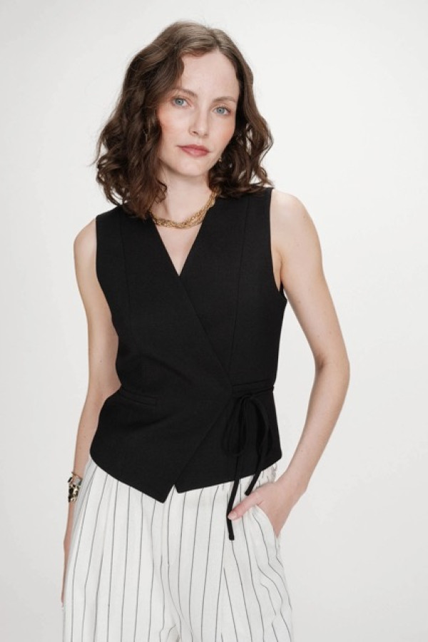 WRAP SLEEVELESS VEST BLACK VILMONT