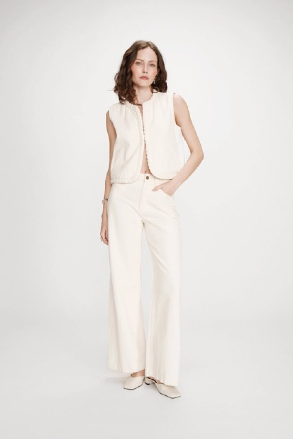 HIGH-WAIST WIDE-LEG OFF WHITE JEANS WITH BRAIDED BELT ECRU JADEN