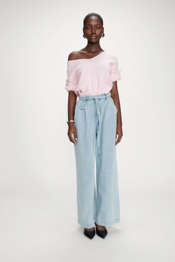 OVERSIZED JEANS MID-RISE WAIST SKYBLUE POMPON