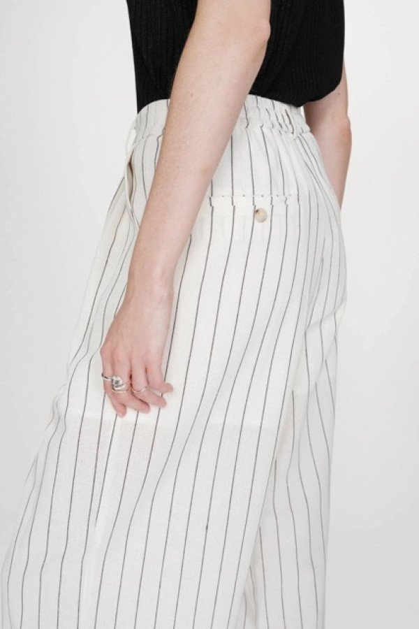 STRAIGHT LINEN TAILORED PANTS FINE STRIPES WHITE 