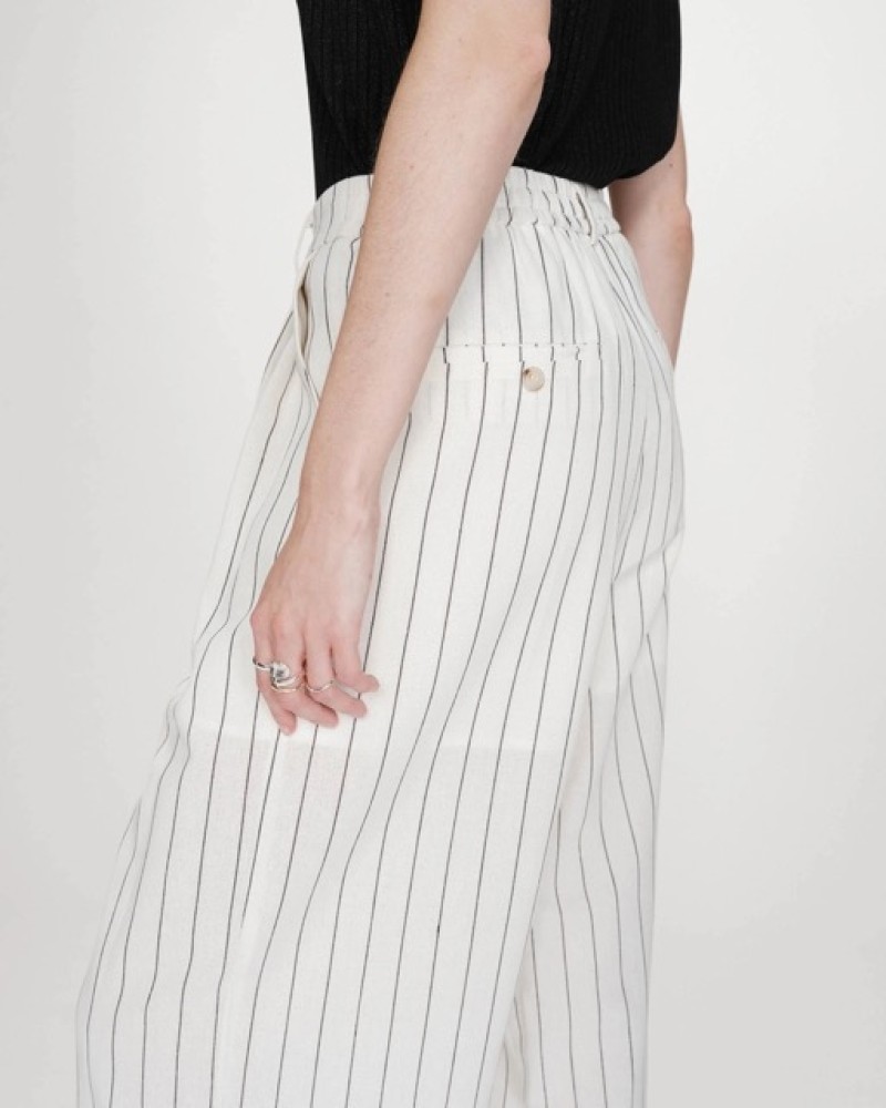 STRAIGHT LINEN TAILORED PANTS FINE STRIPES WHITE 