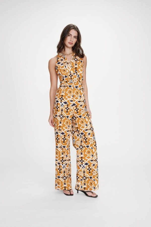 PRINTED BACKLESS JUMPSUIT COGNAC ORANGE VANINA