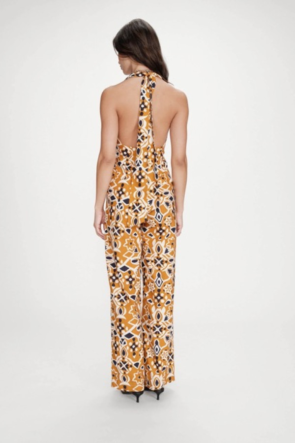 PRINTED BACKLESS JUMPSUIT COGNAC ORANGE VANINA