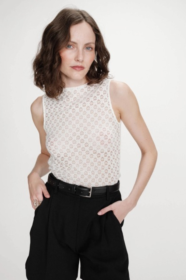 SLEEVELESS LACE CREW-NECK TOP IVOIRE VINTIE