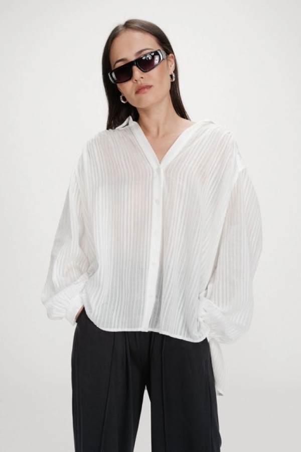 OVERSIZED COTTON SHIRT WITH PUFF SLEEVES IVOIRE 