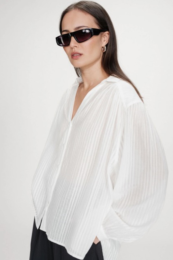 OVERSIZED COTTON SHIRT WITH PUFF SLEEVES IVOIRE 