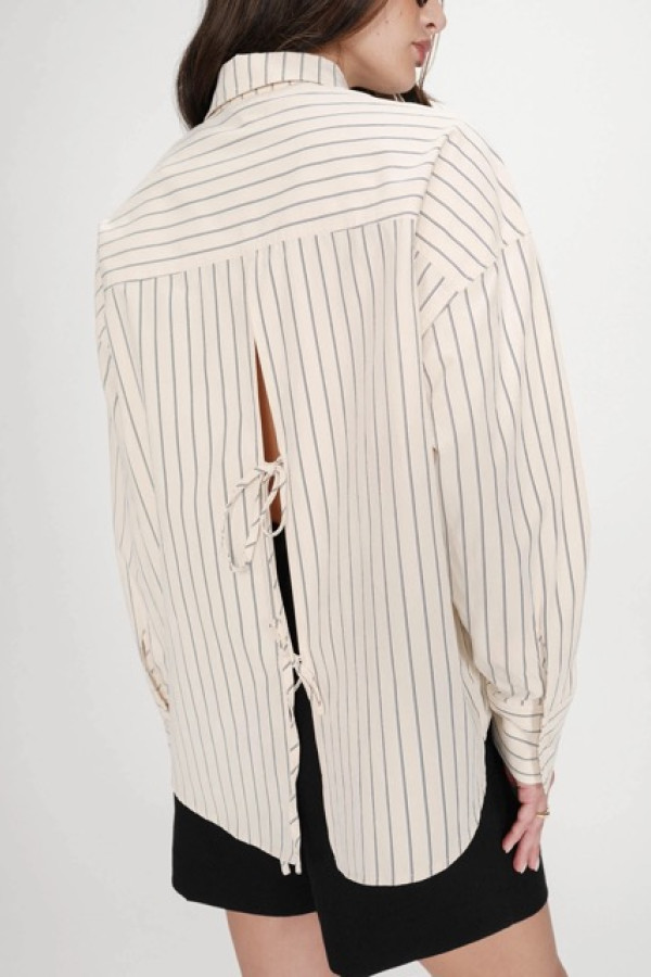 OVERSIZED STRIPED SHIRT WITH TIE-BACK BLEUET VALERIE LONG SLEEVE