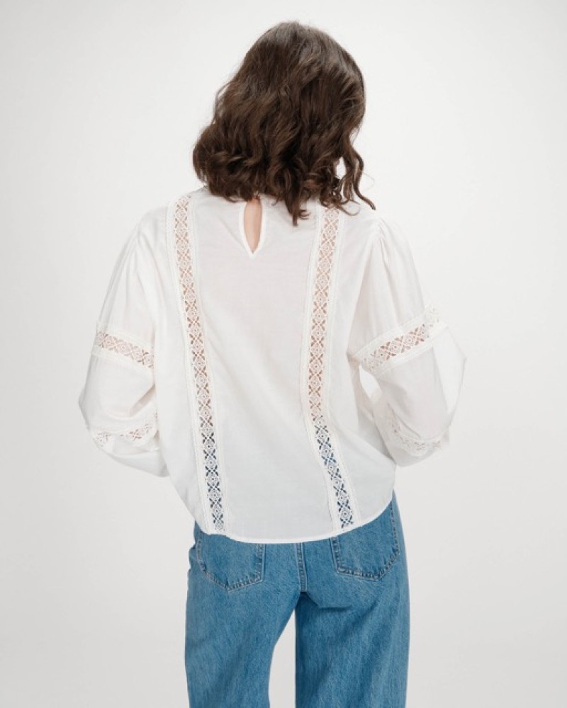 RUFFLED COLLAR BLOUSE WITH LACE WHITE VELMA