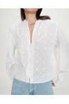 COTTON EMBROIDERED MAO-COLLAR BLOUSE IVOIRE VANDITA