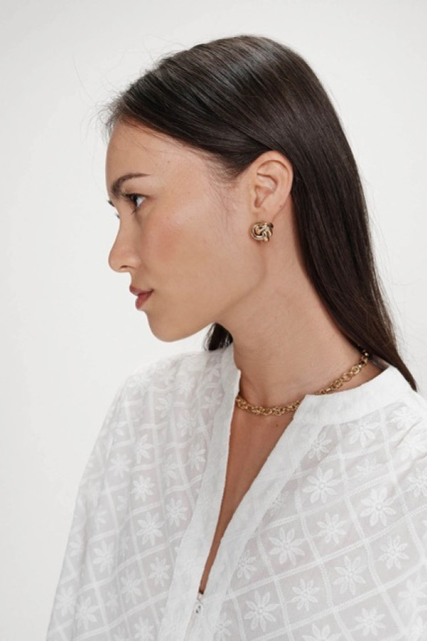 COTTON EMBROIDERED MAO-COLLAR BLOUSE IVOIRE VANDITA