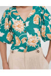 FLORAL LINEN TOP VERT VAHE