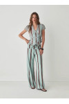 TASHI TURQUOISE STRIPED FLOW PANTS & ATENA STRIPED WRAP TOP