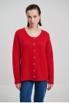 RED CARDIGAN GOLD FLOWER BUTTONS