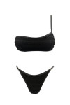 CRINKLED BLACK ONE SHOULDER BIKINI
