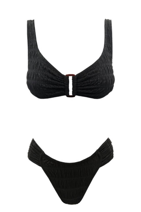 CRINKLED BLACK D CUP BIKINI