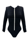 CRINKLED BLACK LONG SLEEVE ONE PIECE