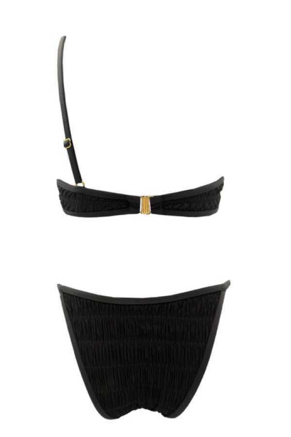 CRINKLED BLACK ONE SHOULDER BIKINI