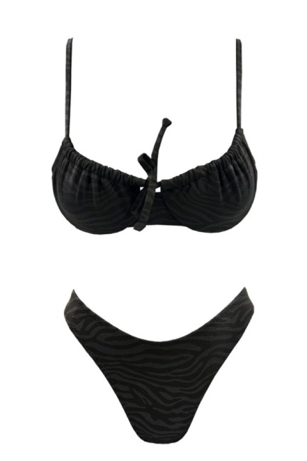 BLACK DESIGN ZEBRA RUCHED UNDERWIRE BIKINI