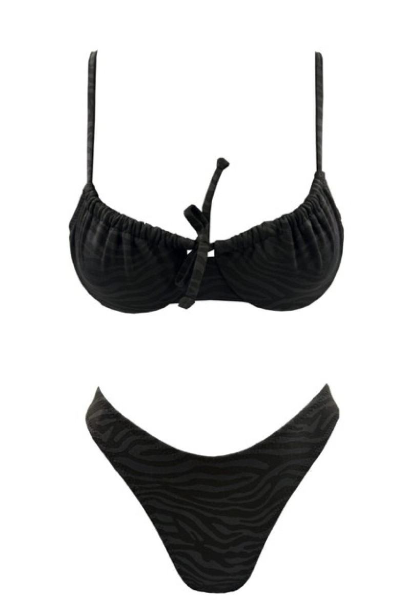 BLACK DESIGN ZEBRA RUCHED UNDERWIRE BIKINI