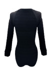 CRINKLED BLACK LONG SLEEVE ONE PIECE