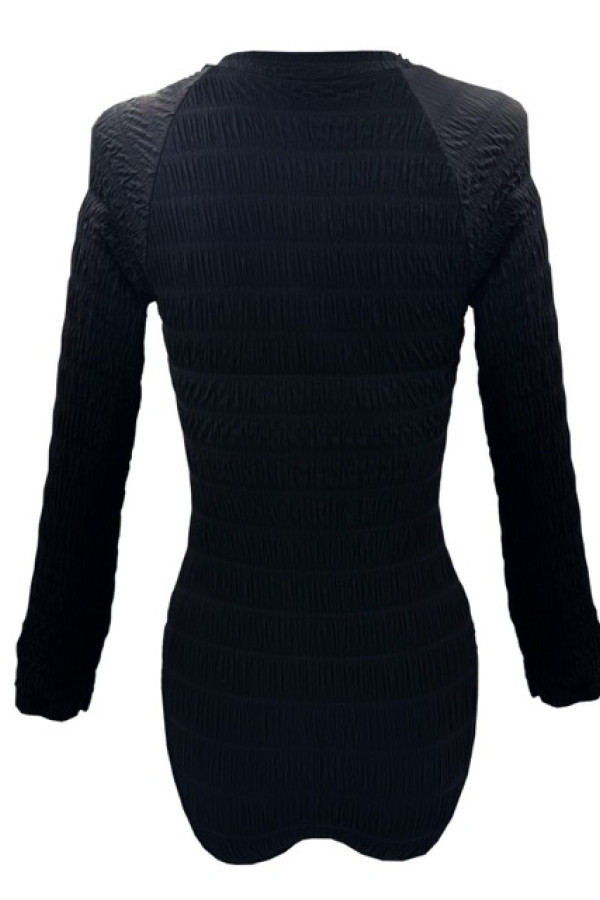 CRINKLED BLACK LONG SLEEVE ONE PIECE