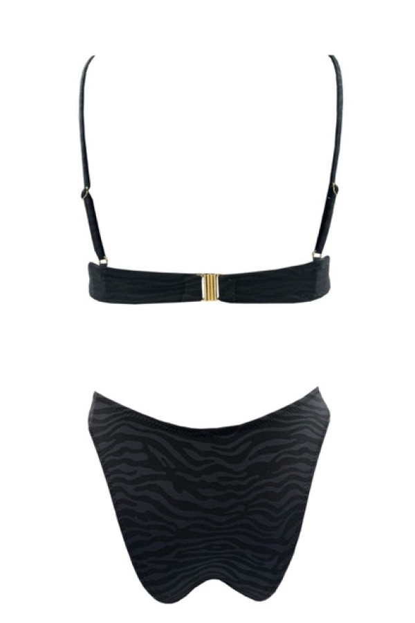BLACK DESIGN ZEBRA RUCHED UNDERWIRE BIKINI