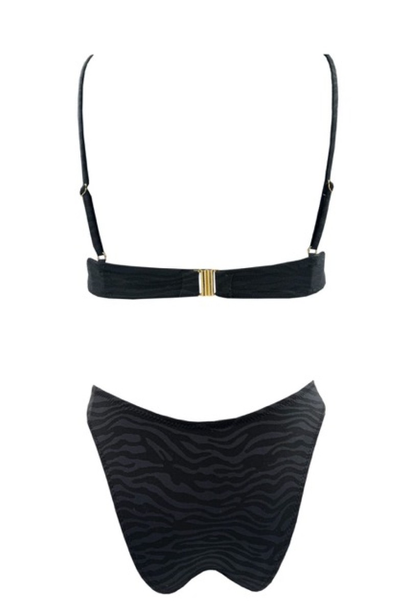 BLACK DESIGN ZEBRA RUCHED UNDERWIRE BIKINI