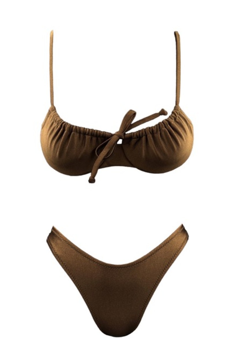 ESPRESSO BROWN RUCHED UNDERWIRE BIKINI