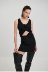 BLACK CROP TOP FLOWER STRASS AND SKIRT 