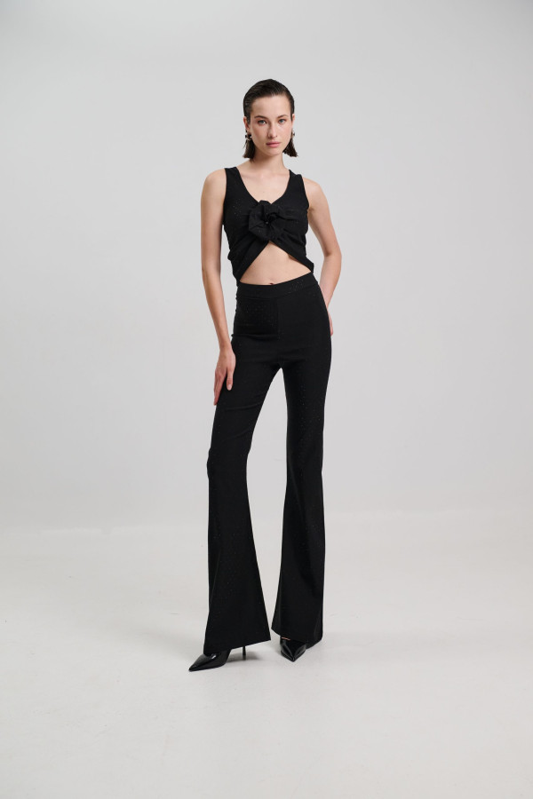 BLACK TROUSERS FLARE STRASS AND TOP