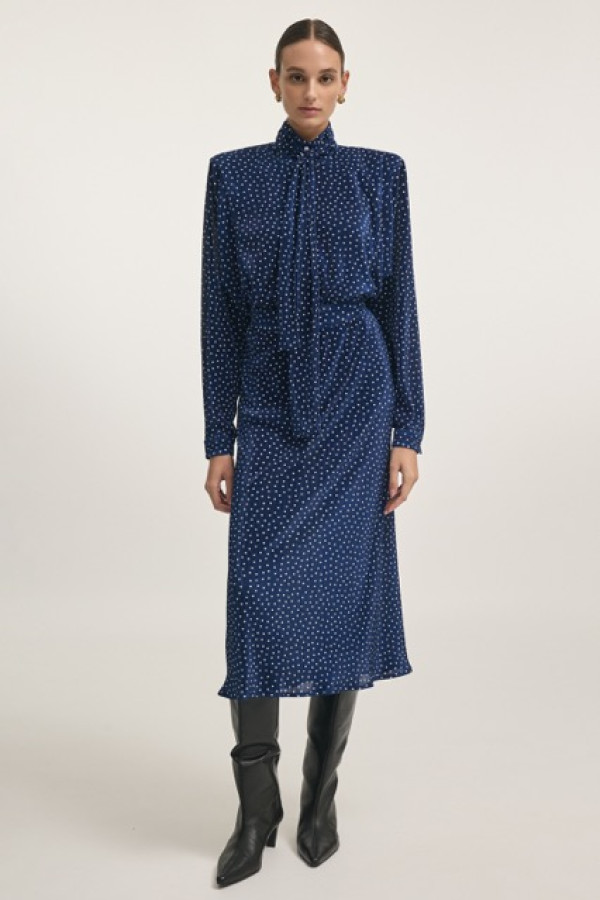 MILAN SATIN SKIRT BLUE AND SHIRT