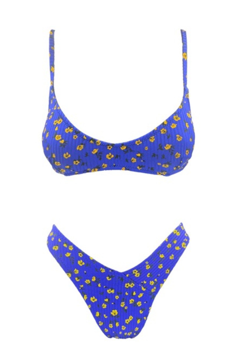 BLUE YELLOW BLOOM SCOOP BIKINI