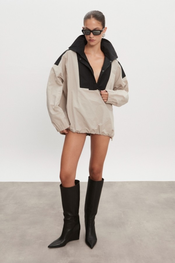 Paolo Oversized Anorak – Greige/Μαύρο