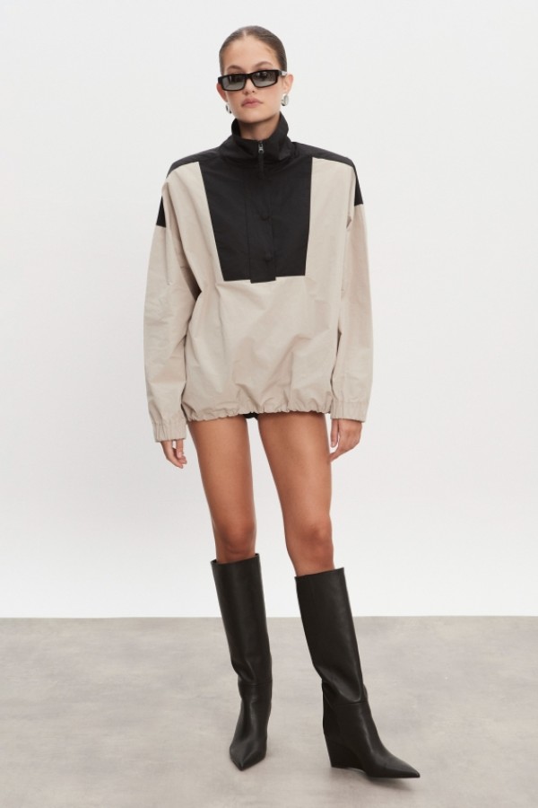 Paolo Oversized Anorak – Greige/Μαύρο