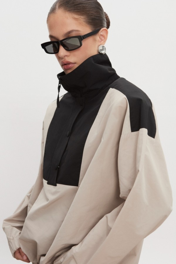 Paolo Oversized Anorak – Greige/Μαύρο