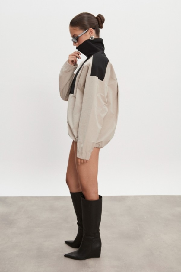 Paolo Oversized Anorak – Greige/Μαύρο