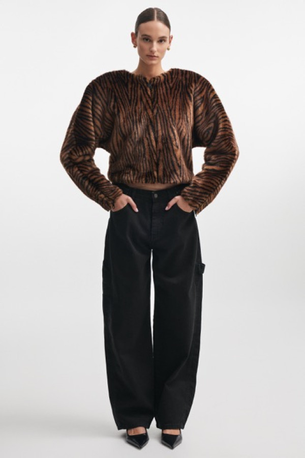 THROWBACK FUR BLOUSE BROWN