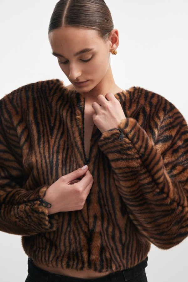 THROWBACK FUR BLOUSE BROWN