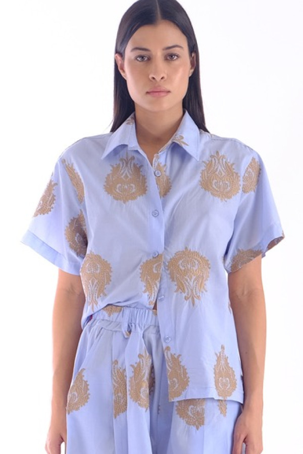 NIKA SHIRT FLOWERS AND SHORT IN LIGHT BLUE