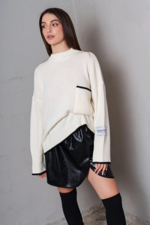 NO5 POCKET KNIT TOP WHITE